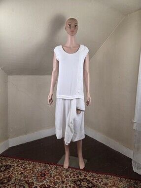 MAIYET White Asymmetrical Draped Midi Dress Size 36 / US 4 Luxury Designer